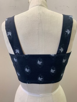 NO LABEL, Navy Blue, Gray, Polyester, Cotton, Graphic, Vest Top, Angel Print, Button Front,