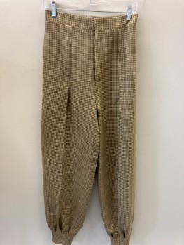 Womens, 1930s Vintage, Piece 2, N/L, Cream, Lt Brown, Wool, Faux Fur, Houndstooth, W27, B34 , Zip Fly, Pleated Hem, ( FYI) The Hem Is Pleated To Go In To The Boot) Self Belt CB