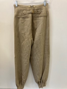 Womens, 1930s Vintage, Piece 2, N/L, Cream, Lt Brown, Wool, Faux Fur, Houndstooth, W27, B34 , Zip Fly, Pleated Hem, ( FYI) The Hem Is Pleated To Go In To The Boot) Self Belt CB