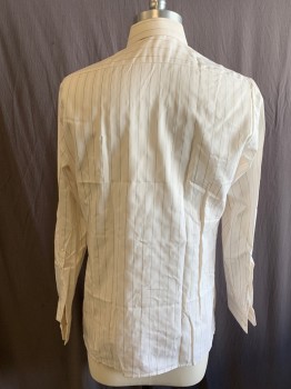 Mens, Shirt, RICK POLLACK, Cream, Off White, Gray, Cotton, Polyester, Stripes - Vertical , 32/33, 15, C.A., Button Front, L/S,