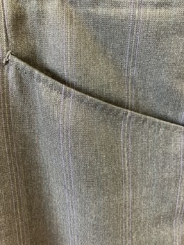 NL, Heathered Dk Gray with Gray & Purple Fine Stripes, F.F, 2 Slant Pkts, 2 Welt Pocket In Back, 2 Adjustable Waist Tabs