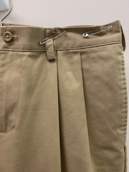 Mens, Casual Pants, IZOD, Dk Khaki Brn, Cotton, Solid, 30/32, Pleated Front, 4 Pockets, Belt Loops, Cuffed
