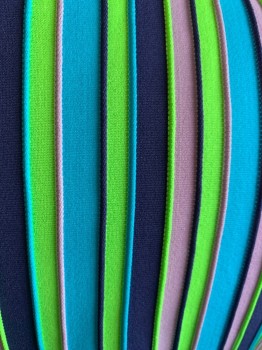 Womens, Top, NL, Turquoise Blue, Lime Green, Mauve Purple, Navy Blue, Polyester, Nylon, Stripes - Vertical , Textured Fabric, B 40, V-N, Slvls