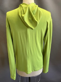 Womens, Sci-Fi/Fantasy Top, MTO, Lime Green, Silver, Spandex, Solid, L, Zip Front, L/S, with   Pull Over Hoodie & Silver, Aged Trim