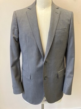 Mens, Suit, 2 Pieces, BROOKS BROTHERS, Lt Gray, Wool, Solid, 40 L, Notched Lapel, 2 Button Front, 3 Pockets  2 Back Vents