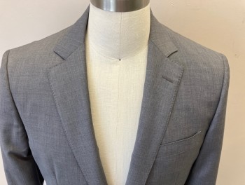 Mens, Suit, 2 Pieces, BROOKS BROTHERS, Lt Gray, Wool, Solid, 40 L, Notched Lapel, 2 Button Front, 3 Pockets  2 Back Vents
