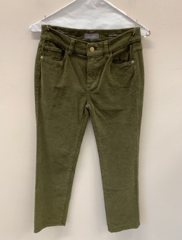DL1961, Olive Green, Cotton, Lycra, Solid, Zip Front, Button Closure, 5 Pckts, "Mara Straight" Fit, Mid Rise, Corduroy