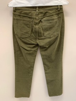 Womens, Casual Pants, DL1961, Olive Green, Cotton, Lycra, Solid, L27, W25, Zip Front, Button Closure, 5 Pckts, "Mara Straight" Fit, Mid Rise, Corduroy