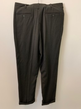 Mens, Pants, NO LABEL, Olive Green, Black, Wool, 2 Color Weave, 34/30, F.F, Side Pockets, Zip Front, Belt Loops