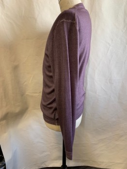 Mens, Pullover Sweater, TED BAKER, Dusty Lavender, Wool, Heathered, L, CN, L/S, Very Soft, Patterned Rib Knit Trim Collar/cuffs/Waistband,