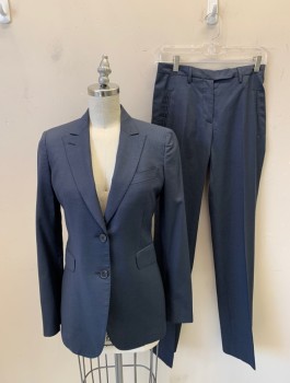 Womens, Suit, Jacket, COSTUME NATIONAL, Navy Blue, Wool, Silk, Solid, B:30, Single Breasted, 2 Buttons, Peaked Lapel, Hand Picked Stitching, 3 Pockets, Double Vents at Back Hem