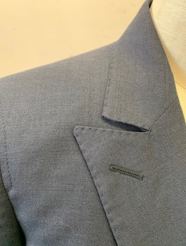 COSTUME NATIONAL, Navy Blue, Wool, Silk, Solid, Single Breasted, 2 Buttons, Peaked Lapel, Hand Picked Stitching, 3 Pockets, Double Vents at Back Hem