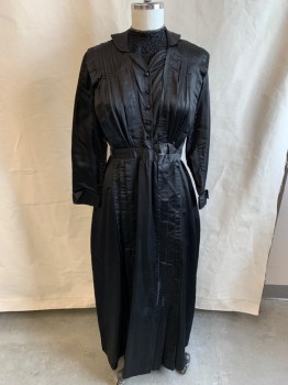 Womens, Dress 1890s-1910s, NL, Black, Silk, Wool, Solid, W.30, B.38, L/S, C.A., Snap Button Closures From Waist Up, Hook Fasteners From Waist Down, False Collar Attached Decorated with Jewels at Top