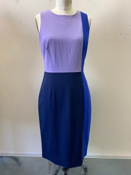 DVF, Blue, Navy Blue, Lilac Purple, Polyester, Color Blocking, Sleeveless, Crew Neck, Back Zipper,