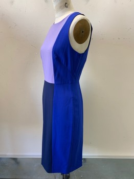 DVF, Blue, Navy Blue, Lilac Purple, Polyester, Color Blocking, Sleeveless, Crew Neck, Back Zipper,