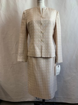 Womens, Suit, Jacket, LE SUIT, Beige, Polyester, Rayon, Geometric, 8, Geometric Square Print, Button Front, Button Loops,