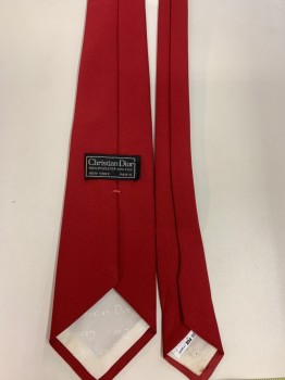 Mens, Tie, CHRISTIAN DIOR, Red, Polyester, Silk, Solid, O/S, Four in Hand,
