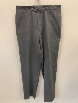 Mens, Slacks, CALVIN KLEIN, Dk Gray, Lt Gray, Wool, Cotton, Stripes, L35, W32, F.F, Zip Front, Button Closure, Extended Waistband, 4 Pockets, Creased