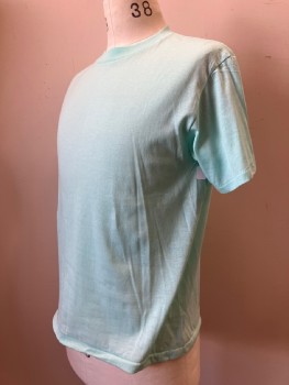 Mens, T-shirt, ROYAL, Mint Green, Cotton, Polyester, Solid, L, CN, S/S,