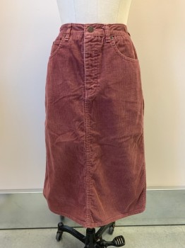 Womens, Skirt, CALVIN KLEIN, Plum Purple, Cotton, Solid, W27, Corduroy Skirt, F.F, Top Pockets, Zip Front, Belt Loops