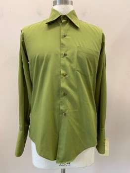 Mens, Dress Shirt, DURON, Sage Green, Polyester, Cotton, Solid, 36, 17, L/S, B.F., C.A., Single Breast Pocket, French Cuffs