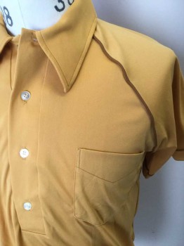 L M ACTIONWEAR, Goldenrod Yellow, Polyester, Solid, Short Sleeves, 1 Pocket, Brown Piping at Raglan Sleeves,  4 Buttons,