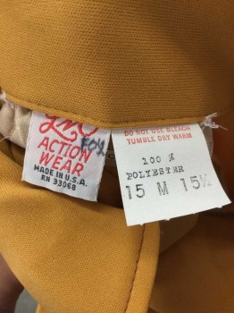 Mens, Polo Shirt, L M ACTIONWEAR, Goldenrod Yellow, Polyester, Solid, Small, Short Sleeves, 1 Pocket, Brown Piping at Raglan Sleeves,  4 Buttons,