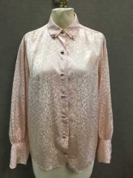 N/L, Lt Pink, Polyester, Abstract , Satin Jacquard, Crackle Pattern, Btn Down C.A., B.F., Gathers At Shoulders, L/S, 4.5” Cuffs, Gold Btns, Oversized 