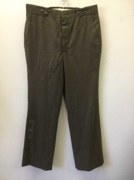 N/L, Brown, Cotton, Solid, Flat Front, Zip Front, 4 Pockets, Slightly Boot Cut Leg