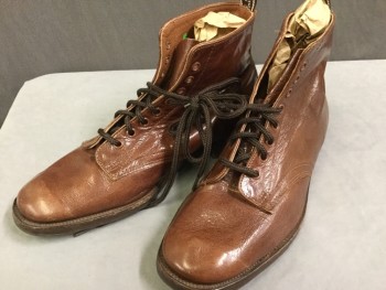 BAXTER, Sienna Brown, Leather, Solid, Lacing/Ties,  Ankle High, Good Clean Shape,