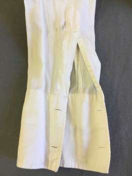 LONGWEAR, Off White, Cotton, Solid, Narrow Collar Band, Button Front, Long Sleeves, French Cuffs. Some Light Pink Stains at Right Shoulder and Right Collar Front. Holes at Left Elbow