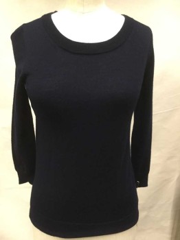 Womens, Pullover, J.CREW, Navy Blue, Solid, XS, Round Neck,  3/4 Sleeves,