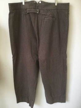 WAH MAKER, Dk Gray, Brown, Cotton, Stripes - Vertical , Stripes - Pin, Twill, Dark Gray with Brown Pinstripes of Varied Widths, Button Fly, Metal Suspender Buttons with "WAH MAKER" Logo at Outside Waistband, 4 Pockets (Including 1 Watch Pocket and 1 Welt Pocket in Back), Made To Order Reproduction "Old West" Style