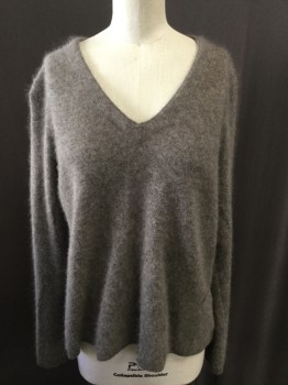 Womens, Pullover Sweater, BANANA REPUBLIC, Taupe, Cashmere, Solid, XS, Heathered Taupe, V-neck, Long Sleeves, High Low