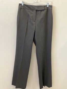 Womens, Suit, Pants, TAHARI, Dk Gray, White, Polyester, Rayon, Stripes - Pin, 31/32, 8, Flat Front, Zip Front, Tab Closure