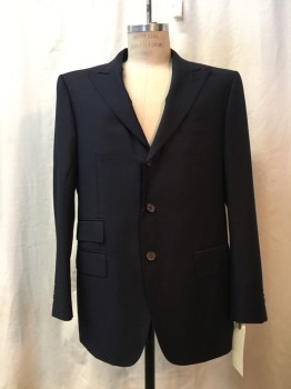 VITALE BARBERIS, Navy Blue, Wool, Solid, Navy, Peaked Lapel, Collar Attached, 3 Buttons,  4 Pockets,