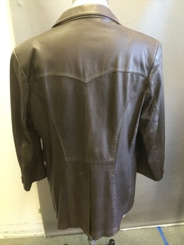 Mens, Leather Jacket, FOX 15, Brown, Leather, Solid, XL, Notched Lapel, 2 Button Front, Pocket Flaps