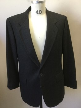 NINO CERRUTI, Charcoal Gray, Wool, Solid, Notched Lapel, 2 Button Front, Pocket Flap,