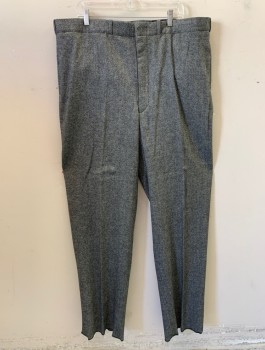 Mens, 1920s Vintage, Suit, Pants, SIAM COSTUMES MTO, Gray, Black, White, Wool, 2 Color Weave, I:Open, W:42, Salt & Pepper Weave, Flat Front, Button Fly, Belt Loops, 4 Pockets, Suspender Buttons at Inside Waist,