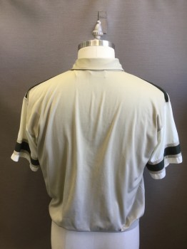 CLASSICS, Beige, White, Black, Poly/Cotton, Color Blocking, Collar Attached, Short Sleeves, 2 Pockets, Ribbed Knit Waistband, Gathered at Waistband