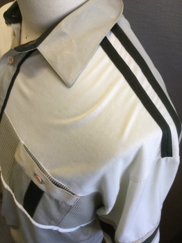 CLASSICS, Beige, White, Black, Poly/Cotton, Color Blocking, Collar Attached, Short Sleeves, 2 Pockets, Ribbed Knit Waistband, Gathered at Waistband