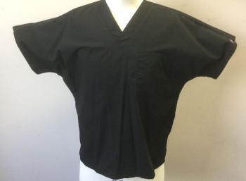 CHEROKEE, Black, Poly/Cotton, Solid, Short Sleeves, V-neck, 1 Patch Pocket