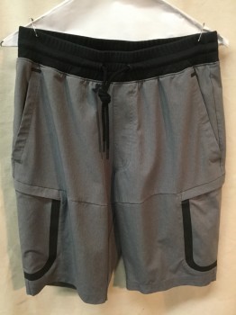 Mens, Shorts, UNDER ARMOUR, Gray, Black, Polyester, Solid, M, Elastic Waist with Drawstring, Althetic