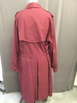 Mens, Coat, Trenchcoat, JUDIANNA MAKOVSKY, Maroon Red, Polyester, Wool, Solid, C 46, Double Breasted, Collar Attached, Epaulet, Flap Pocket, Belt