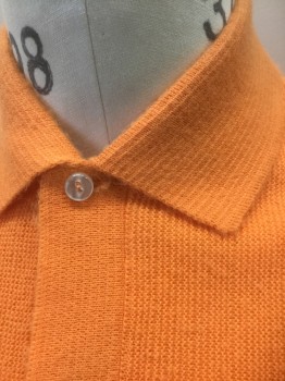 Mens, Polo Shirt, N/L, Orange, Acrylic, Solid, S, Bright Orange, Knit, Short Sleeves, Collar Attached, 2 Button Placket,