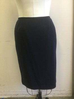 KASPER, Navy Blue, Polyester, Solid, 1/2" Wide Self Waistband, Straight Fit, 2 Darts at Either Side of Waist, Invisible Zipper at Center Back Waist, Vent at Center Back Hem