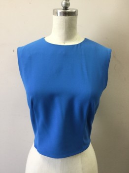 Womens, Top, ALICE & OLIVIA, Cornflower Blue, Polyester, Solid, XS, Sleeveless Shell Top, Zip Back, Crew Neck