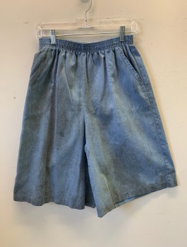 Womens, Shorts, SPORT CARRIAGE COURT, Dusty Blue, Poly/Cotton, Solid, W26-32, Elastic Waist, Very Dirty/Dusty Stained, Long Inseam (13") with Full Relaxed Legs, 2 Side Pockets