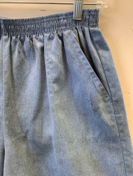 Womens, Shorts, SPORT CARRIAGE COURT, Dusty Blue, Poly/Cotton, Solid, W26-32, Elastic Waist, Very Dirty/Dusty Stained, Long Inseam (13") with Full Relaxed Legs, 2 Side Pockets