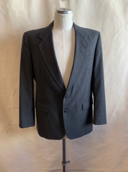 HART SCHAFFNER MARX, Gray, Lt Gray, Wool, Stripes - Pin, Single Breasted, 2 Buttons, Notched Lapel, 3 Pockets, 5 Button Cuffs, 1 Back Vent